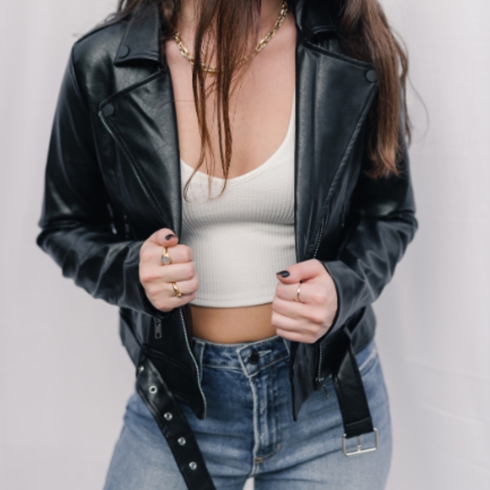 Black faux leather moto style jacket